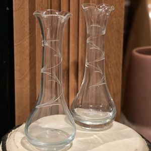 Set of Crystal Etched Bud Vases